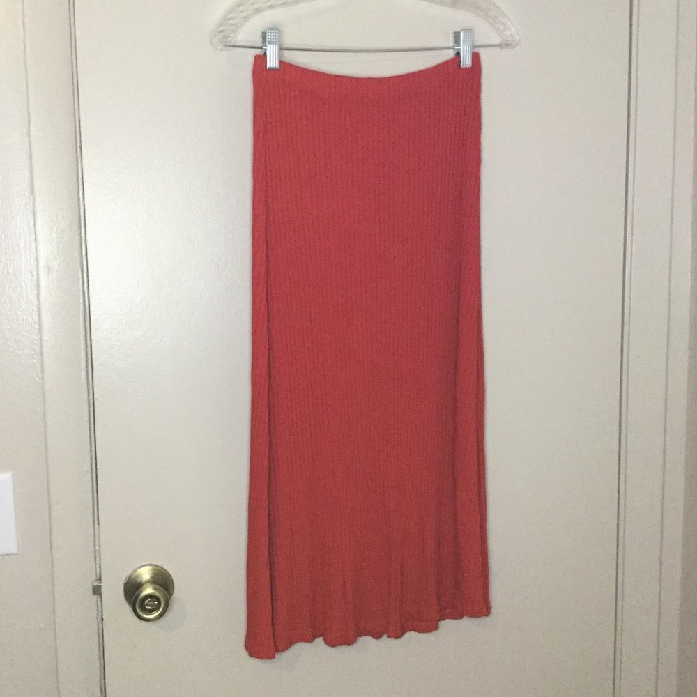 Catherine Malandrino Orange Ribbed Stretch Midi Skirt